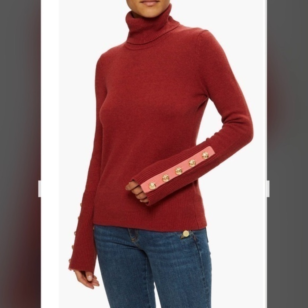 Ramy Brook Brianna Metallic Turtleneck Sweater in Cabernet Size M